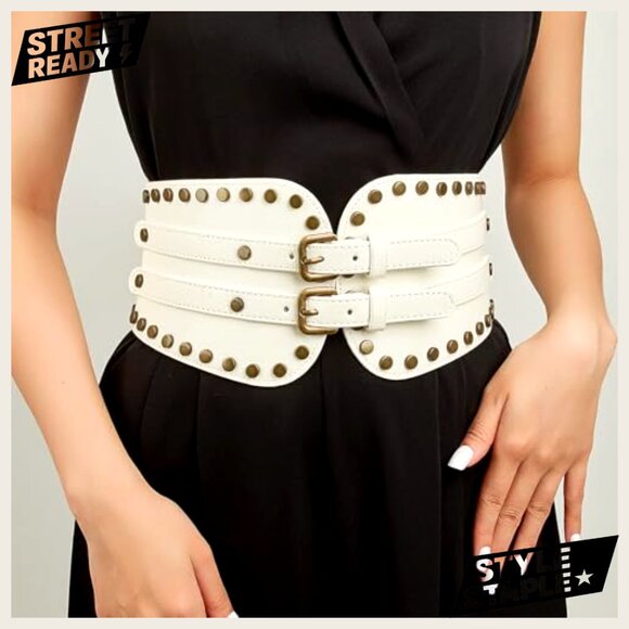 Vintage Rivet Stretch Waist Cincher Belt Elastic Retro Steampunk Style main image 5